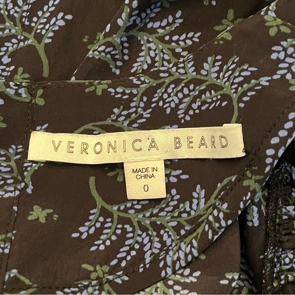 Veronica Beard Clarke Top Silk Floral Button Back Puff Sleeve Black/Blue Size 0 - Picture 8 of 9